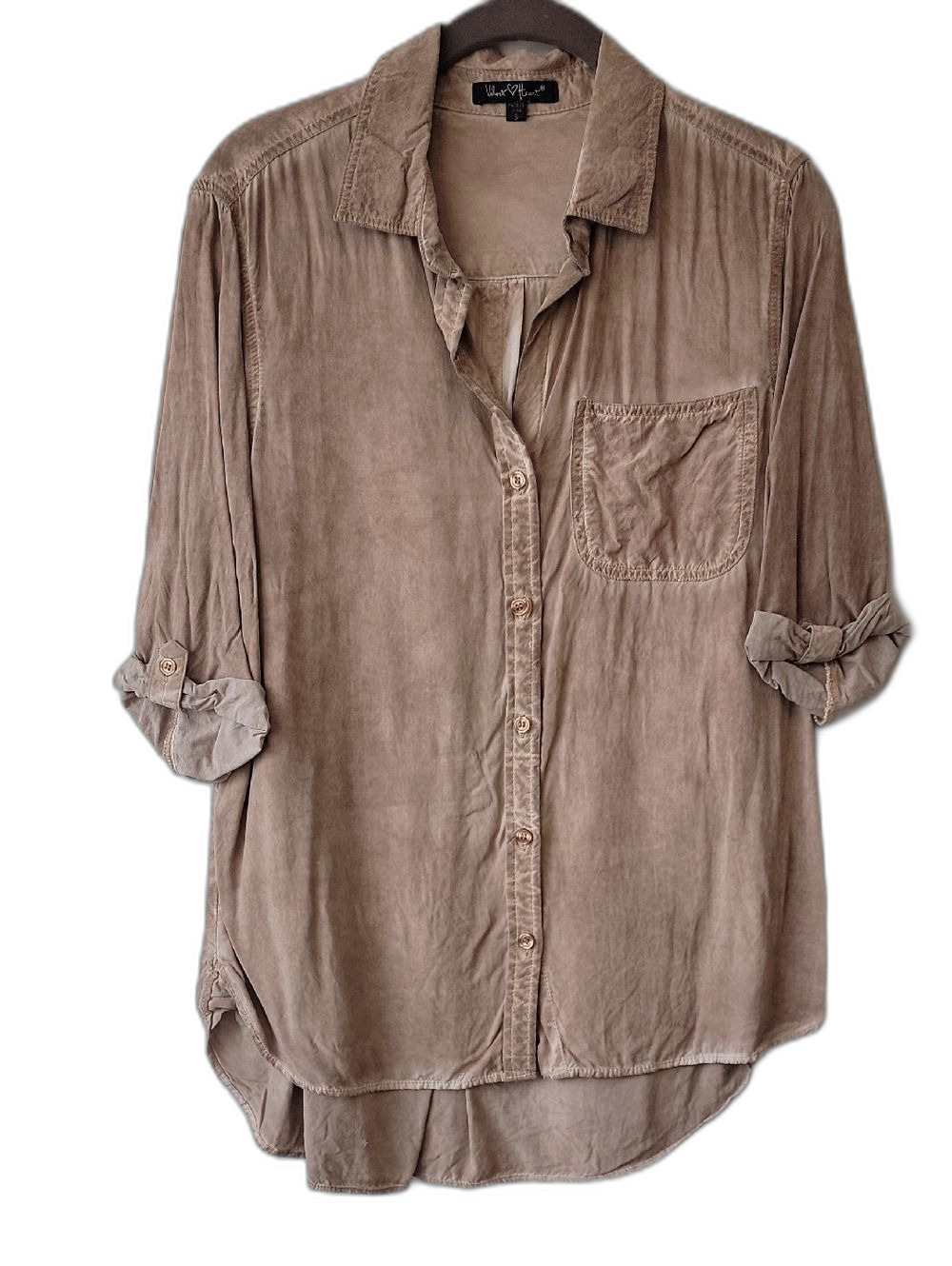 Velvet Heart Festival Travel Laggenlook Button Down Shirt Tan Size S Boho